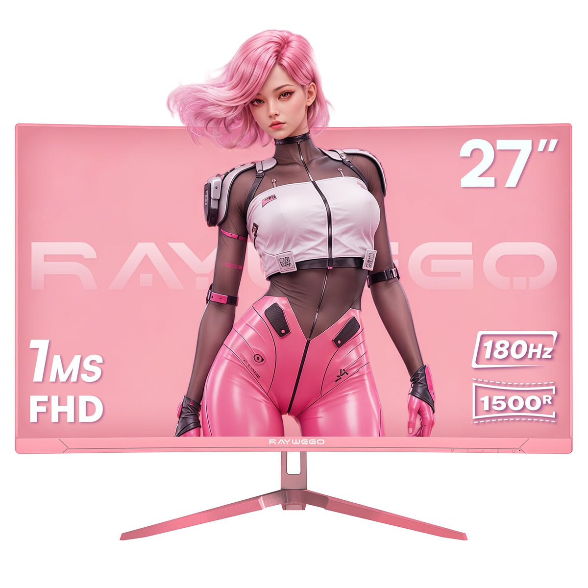 27 Inch Pink Curved Computer Monitor, FHD 1080P 100Hz, Eye Care