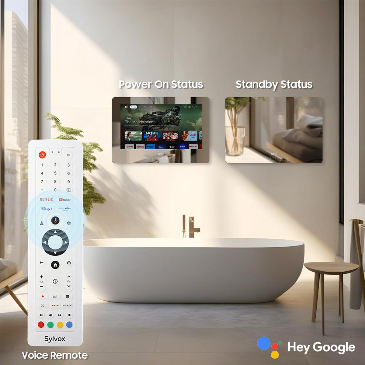 SYLVOX 32'' Smart TV, 12volt Bathroom Magic Mirror, IP66 Waterproof TV