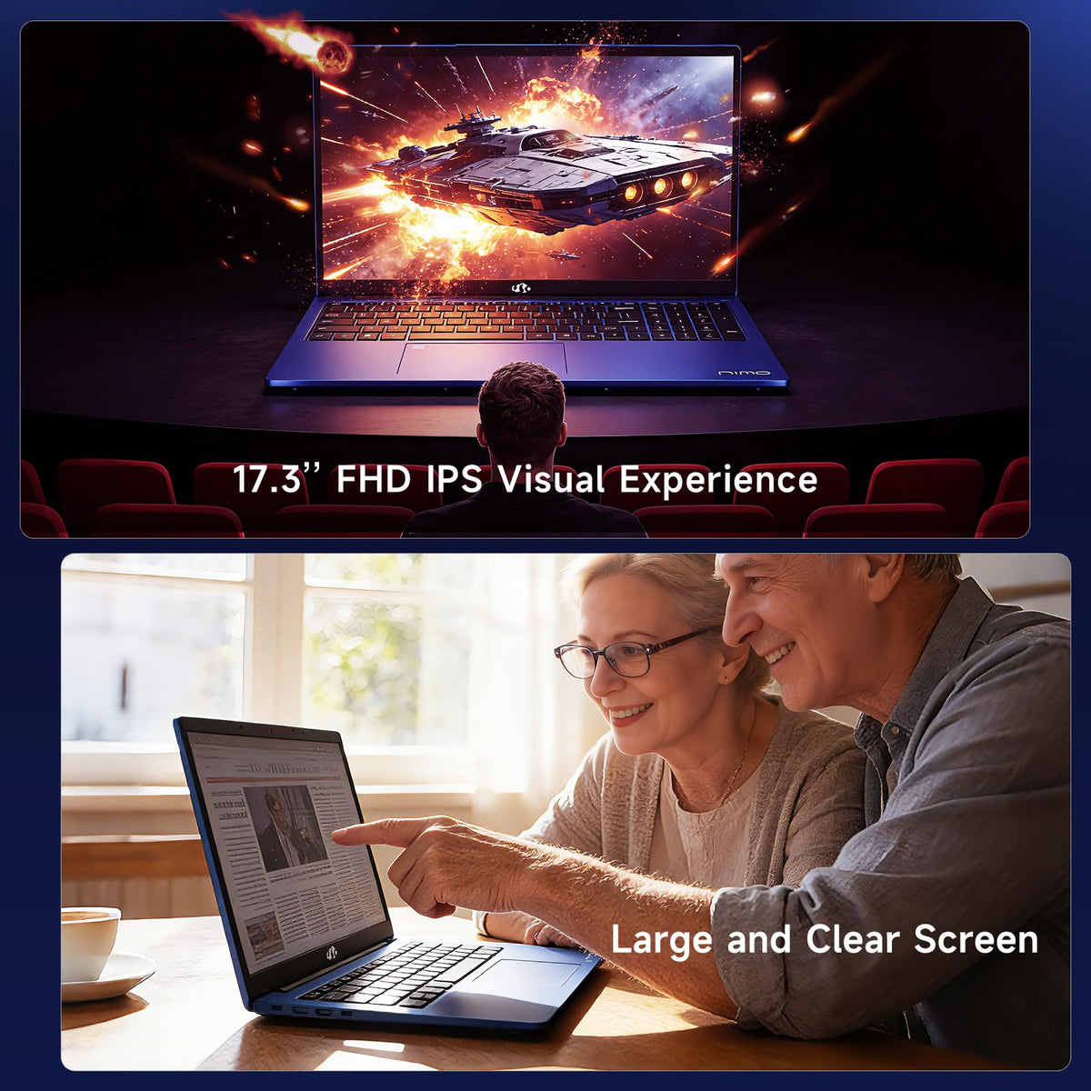 NIMO 17.3" AI Ready Light Gaming Laptop, AMD Ryzen 7 7735HS Computer (Up to 4.75 GHz) with 16GB DDR5 RAM 512GB SSD Radeon 680M GPU 2-Yr Warranty 180° View Multifuntional for Business Creator Student