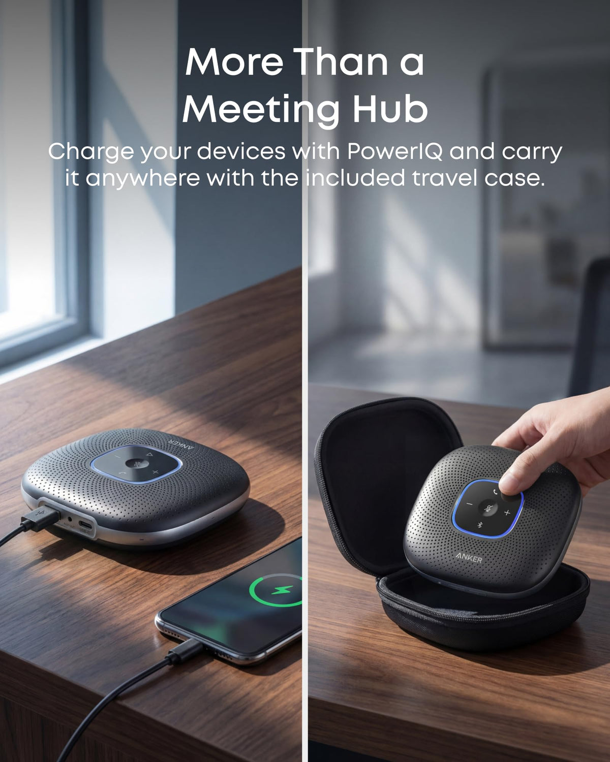 Anker PowerConf Bluetooth Speakerphone with 6 Microphones, Enhanced Voice Pickup, 24 Hour Call Time, Bluetooth 5, USB C, Conference Speaker Compatible with Leading Platforms, PowerIQ Technology