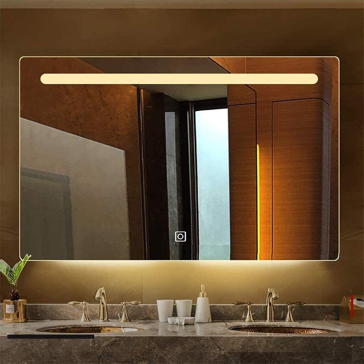 Waterproof Illuminated Led Bathroom Mirror 60X80Cm Smart Led Illuminated Bathroom Wall-Mounted Mirror with Touch Switch with Speaker + Time/Temperature Display + Heated Pad