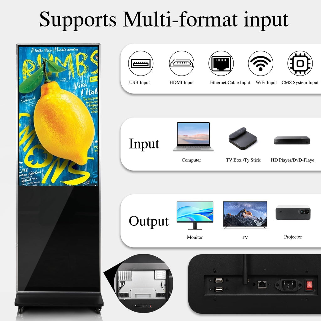 65" Touch Digital Signage Display Kiosk Floor Stand Advertising