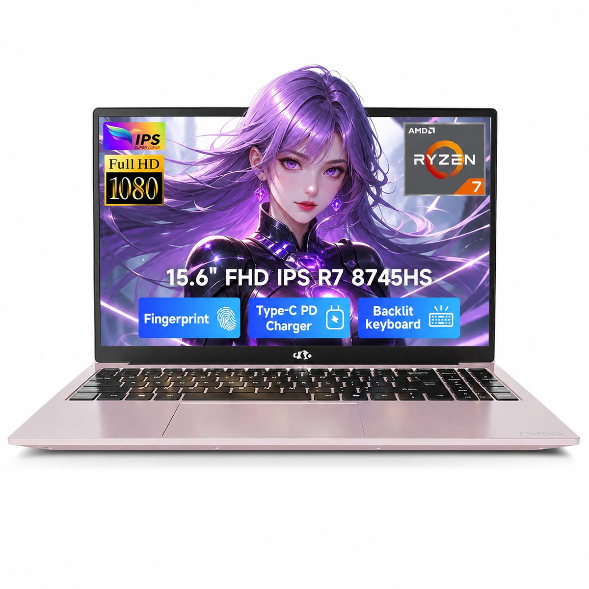 NIMO 15.6" FHD Light Gaming Laptop, AMD R7 8745HS 16GB DDR5 RAM 512GB SSD