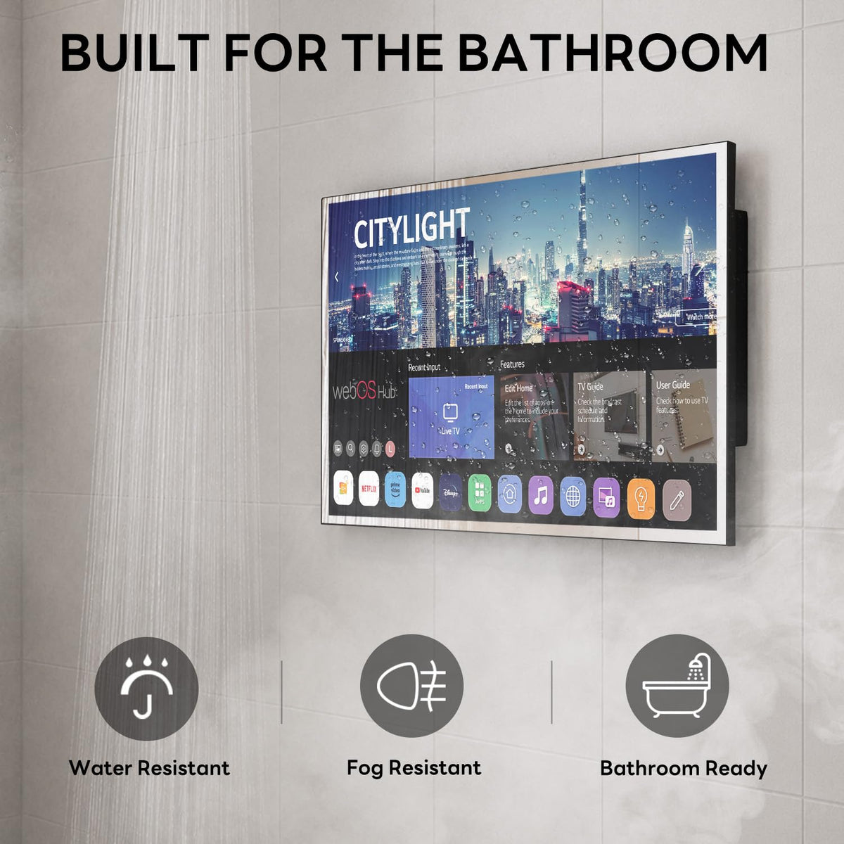 27 Inch Smart Mirror TV, Waterproof LED TV for Bathrooms and Hotels