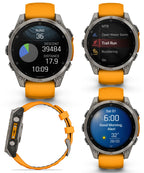 Garmin Fenix 8 – 47 mm, AMOLED Sapphire Multisport GPS Smartwatch,Titanium with Spark Orange/Graphite Silicone Band, Built-in LED Flashlight White Earbuds Bundle