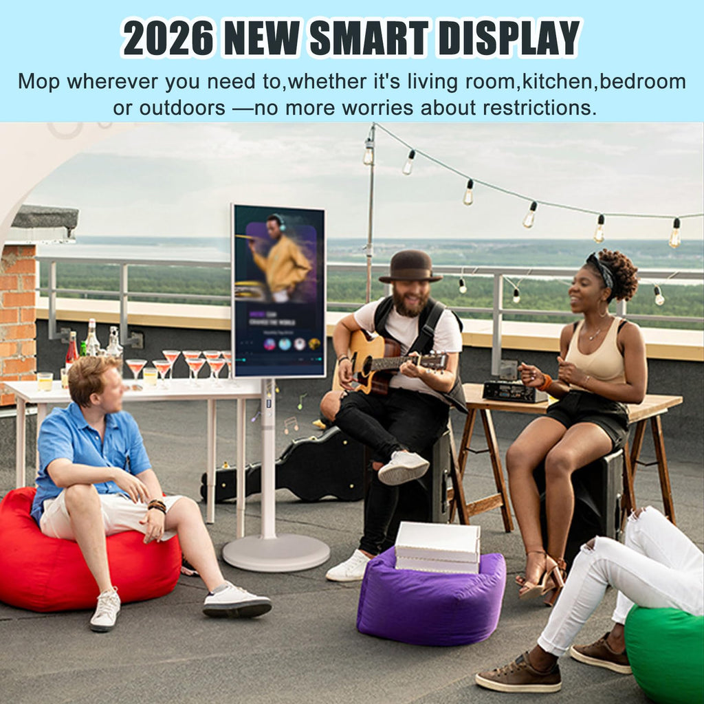 Portable Smart TV 24/27/32-inch Touchscreen Monitor, Mobile Display On Wheels with 7800mAh Battery, Dual 10W Speakers Professional Commercial Display Solution 27in6+64g