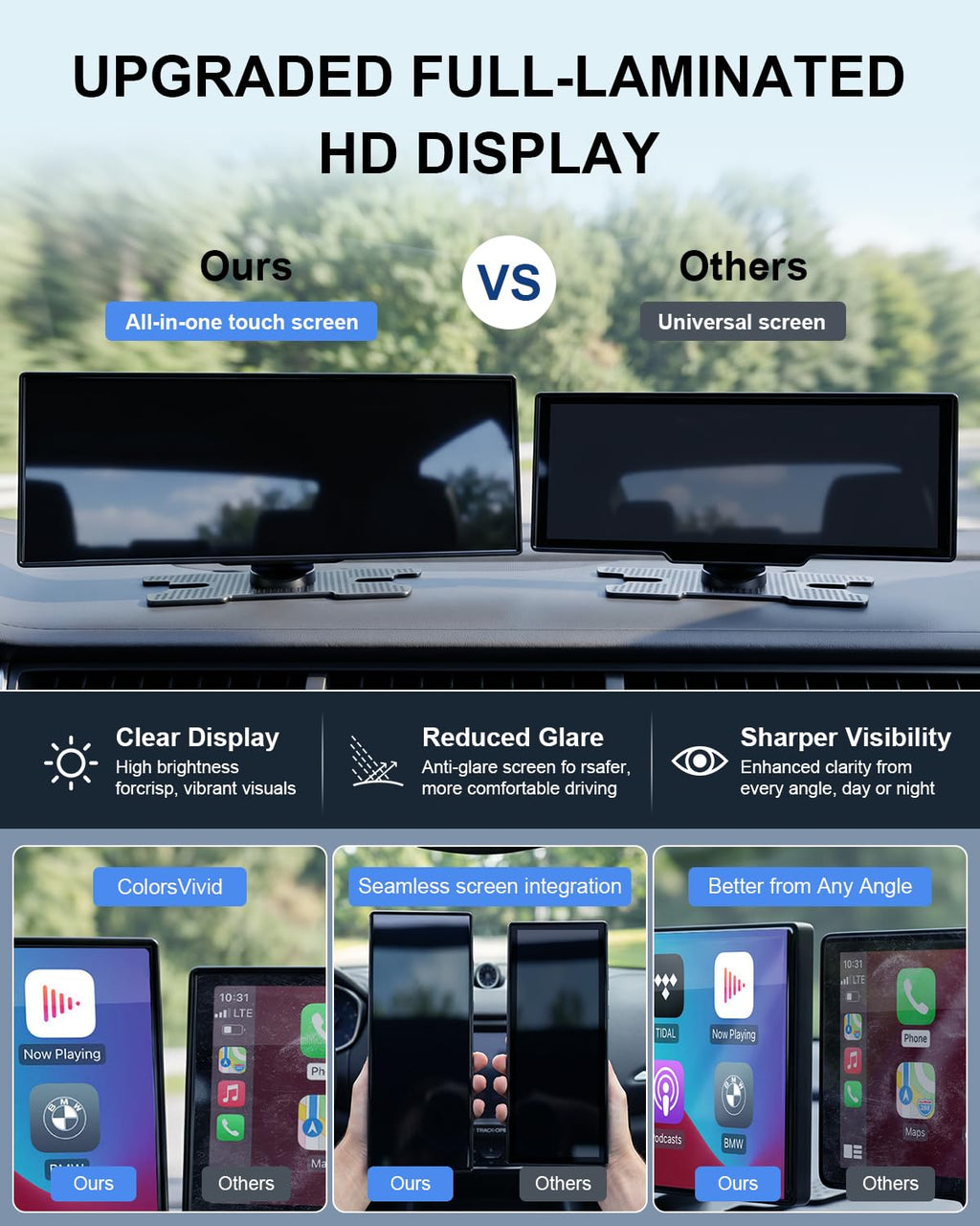 11'' Wireless Carplay Screen with Net-Flix YouTube Apps and Backup Camera, Upgraded in-Cell HD Touchscreen with CarPlay & Android Auto, WiFi, GPS Navigation Voice Assistant for All Vehicles