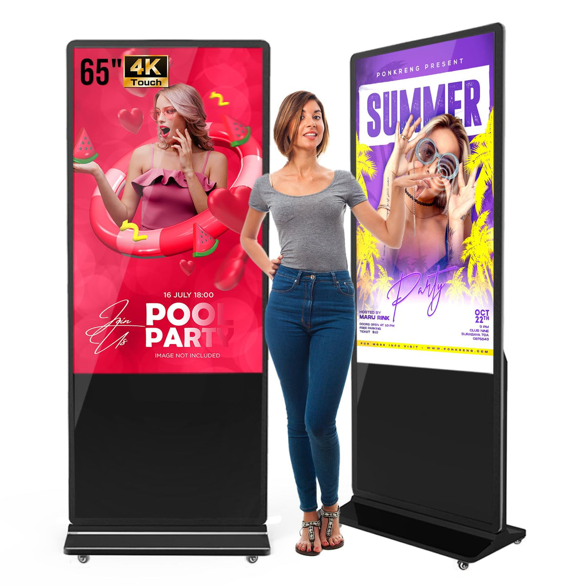 MWE 55 Inch 4K Touchscreen Kiosk, Indoor Floor Standing Digital Signage Displays, Advertising Display LCD Totem, Interactive Display Poster Android System with Auto Media Player