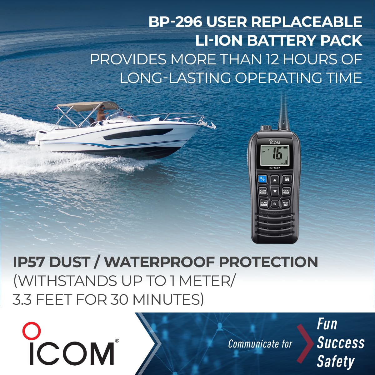 Icom IC-M37 31 USA VHF Marine Transceiver Radio with Float'n Flash, 6-Watt