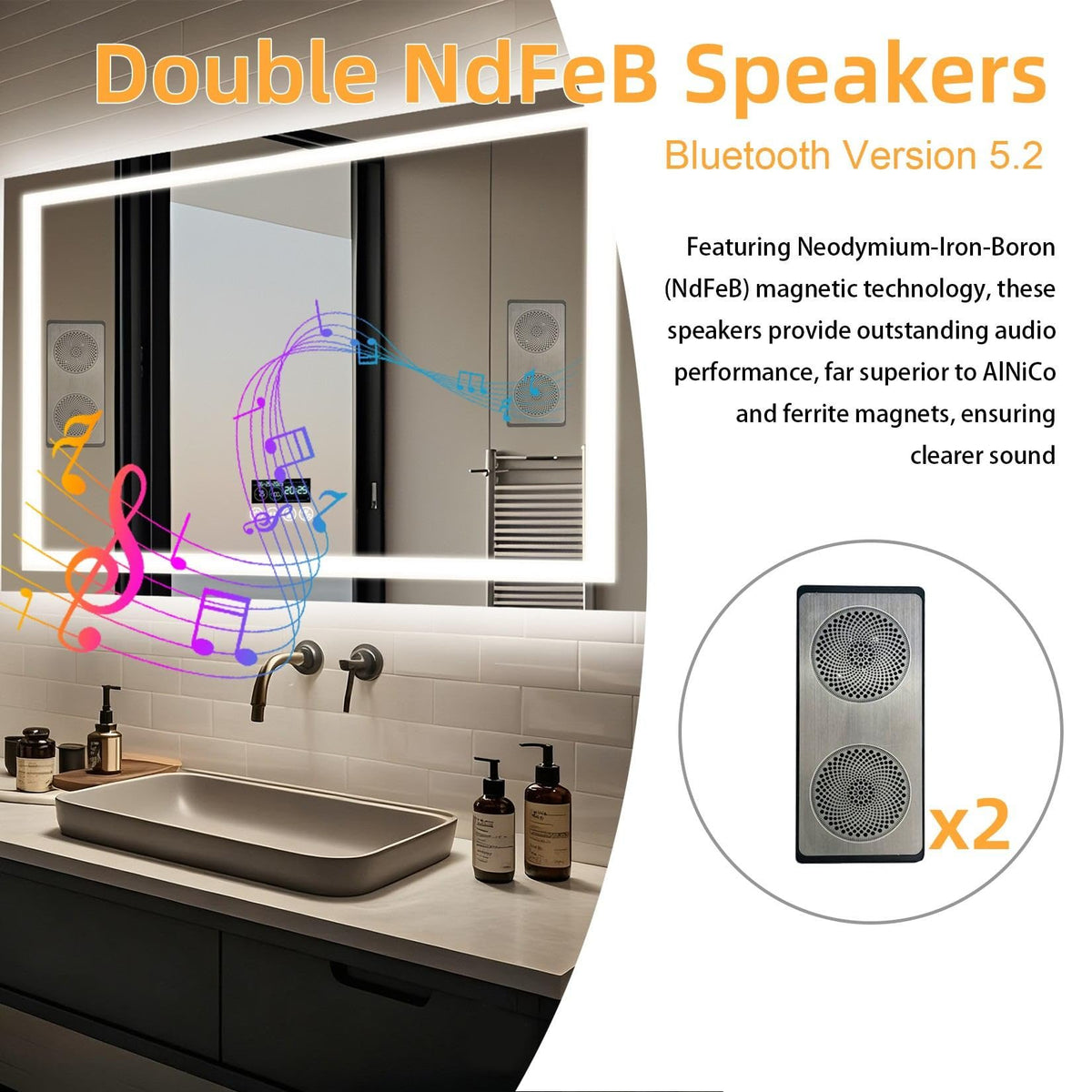 Smart LED Bathroom Mirror: Bluetooth Mirror Rectangular 32x24 inch