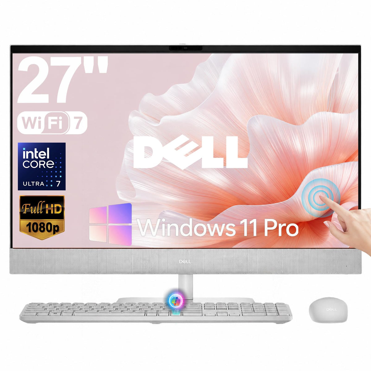 Dell 27" All-in-One Desktop Computer Touchscreen Intel Ultra 7 355 Wi-Fi 7