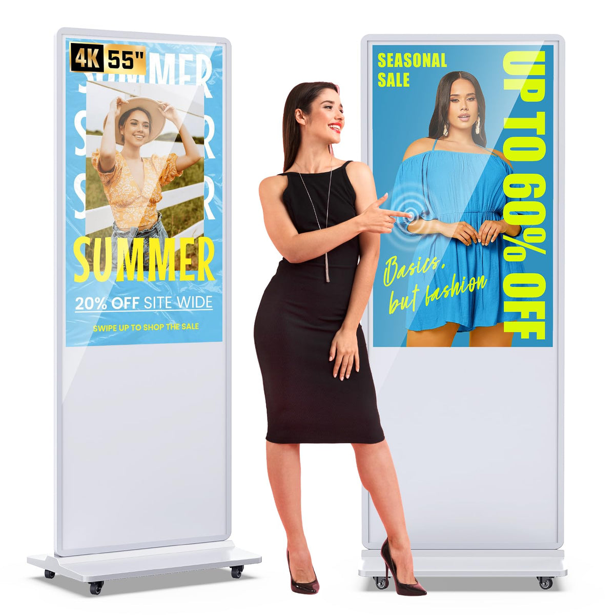 MWE 55 Inch 4K Touchscreen Kiosk, Indoor Floor Standing Digital Signage Displays, Advertising Display LCD Totem, Interactive Display Poster Android System with Auto Media Player