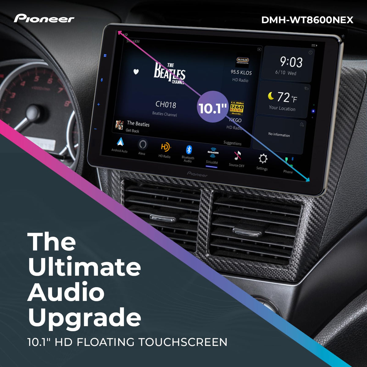 Pioneer DMH-WT8600NEX 10.1 in Digital Multimedia Receiver - Wireless Apple CarPlay, Android Auto, Built-in Bluetooth, WiFi & Amazon Alexa, Floating Capacitive Touchscreen, DIN