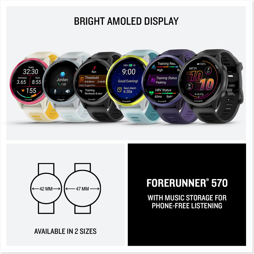 Garmin Forerunner 570 (42 mm, Mango) Triathlon GPS Smartwatch Bundle