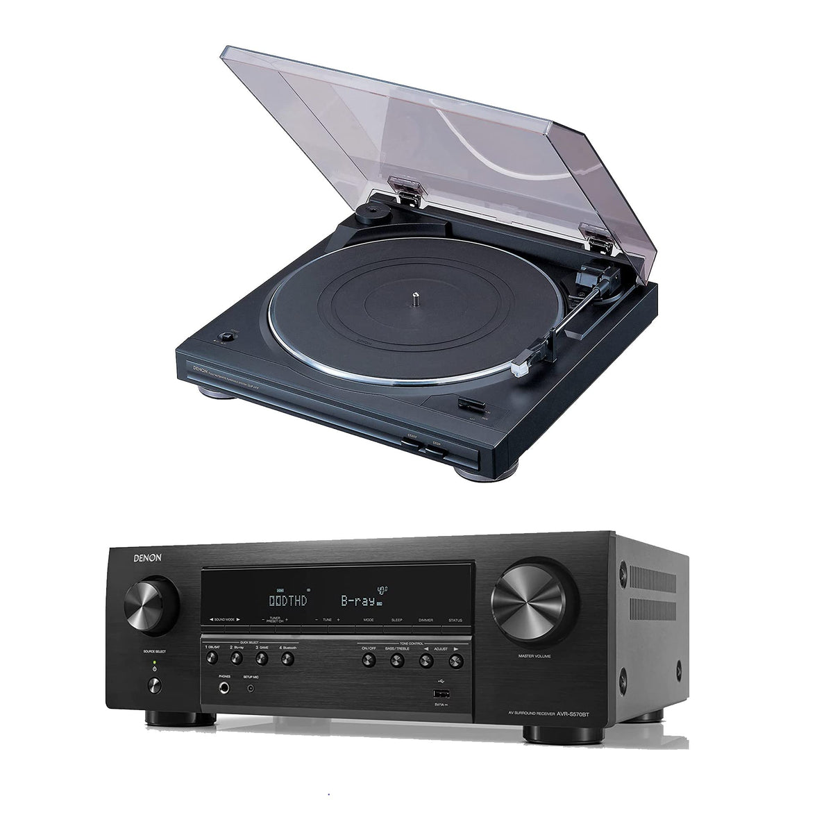 Denon AVR-S570BT (2022 Model) 5.2 Channel AV Receiver with Denon DP-29F Turntable Black