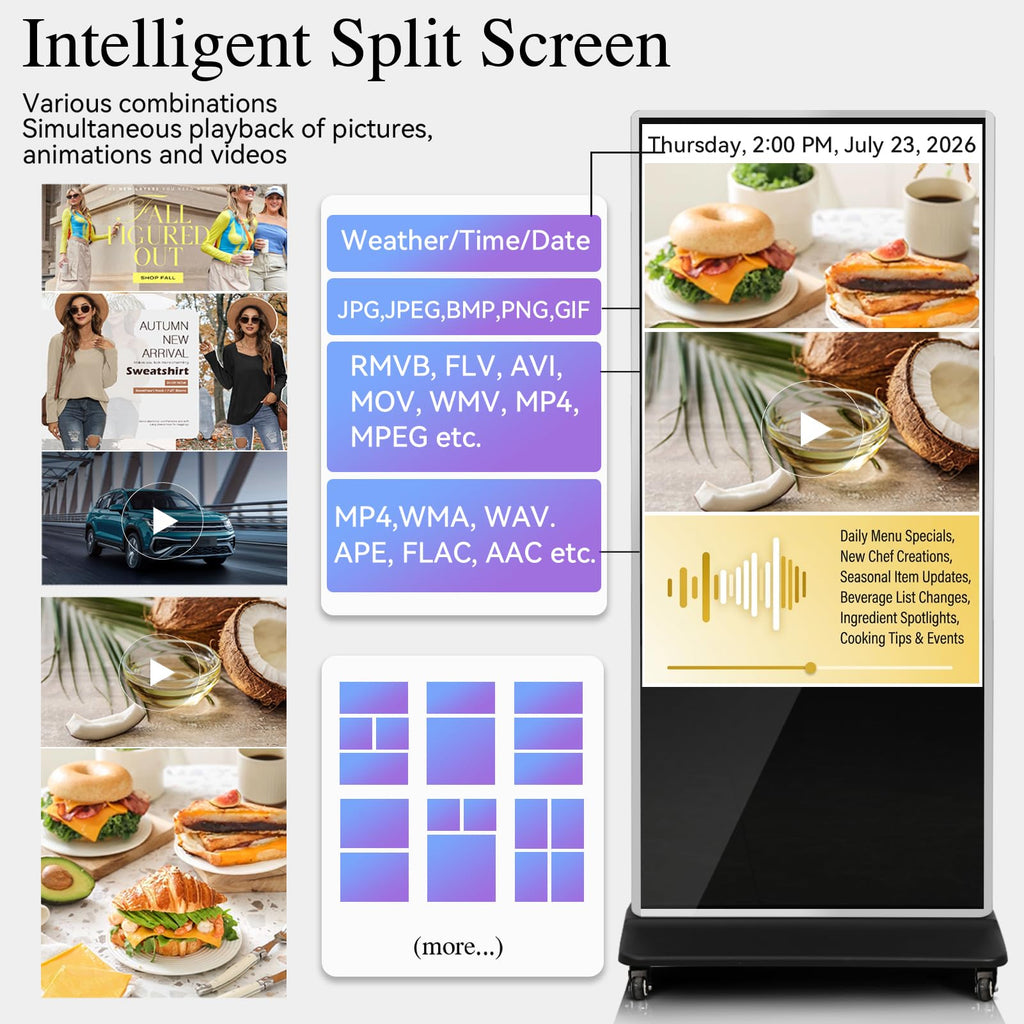 65" Touch Digital Signage Display Kiosk Floor Stand Advertising