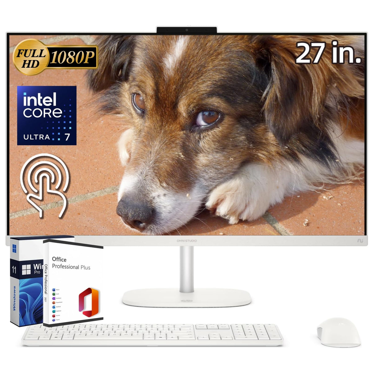 HP 27" Touchscreen All-in-One Desktop Computer, Office Pro Lifetime License, Intel Ultra 7 355 (Max 4.7GHz), 27 inch Anti-glare FHD, 64 GB DDR5 5600MHz, 1 TB SSD, Wi-Fi 7, Windows 11 Pro, Wireless Set