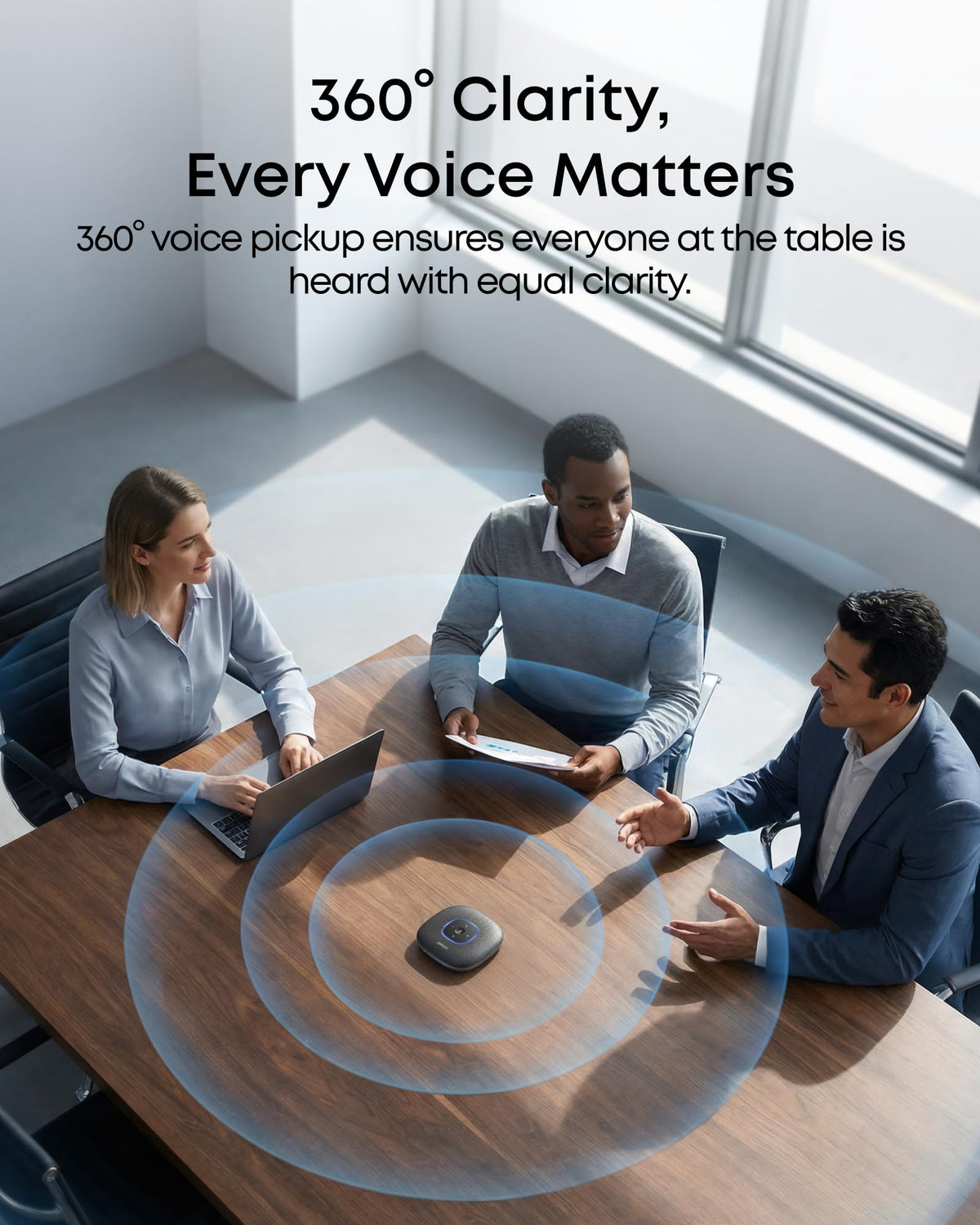 Anker PowerConf Bluetooth Speakerphone with 6 Microphones, Enhanced Voice Pickup, 24 Hour Call Time, Bluetooth 5, USB C, Conference Speaker Compatible with Leading Platforms, PowerIQ Technology