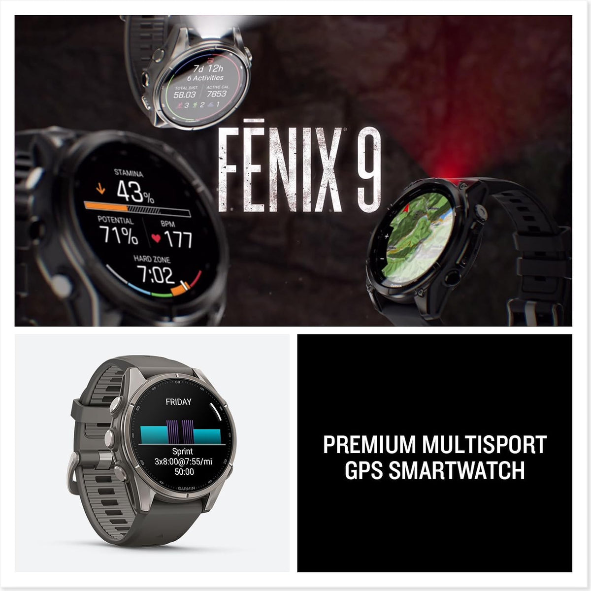 Garmin fenix 9 Pro inReach (Fog Gray/Sandstone, 43mm) GPS Watch Gift Box