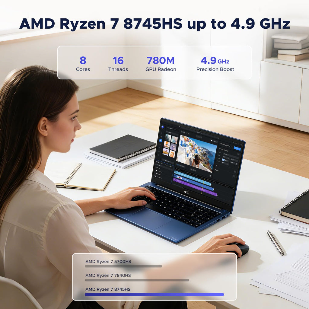 NIMO 15.6" FHD AI Laptop, AMD R7 8745HS 32GB DDR5 RAM 1TB SSD, Radeon 780M