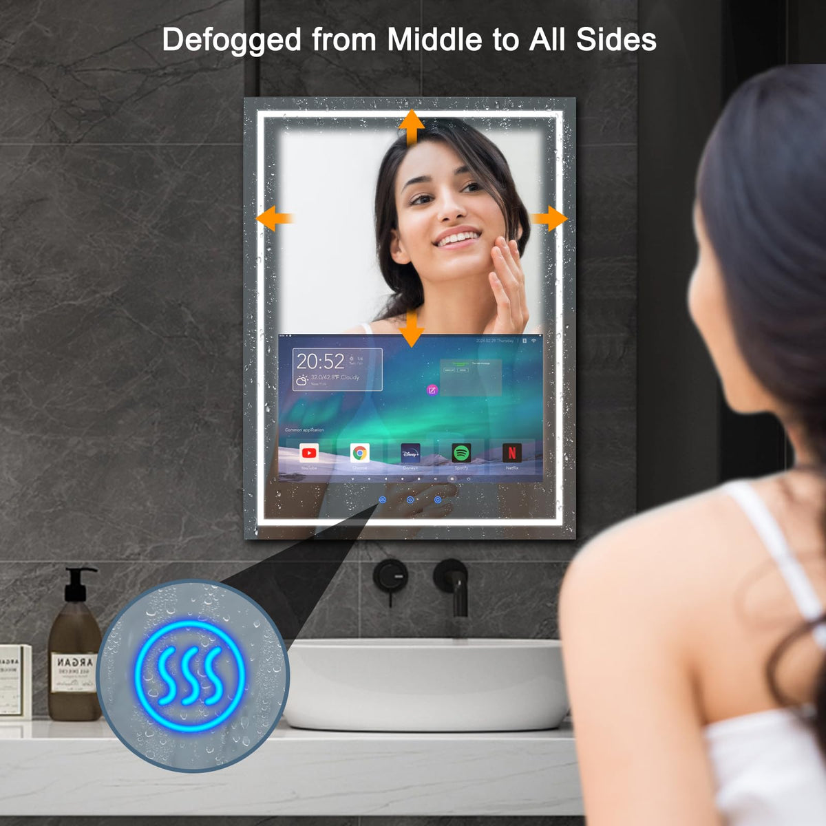24x32 Inch LED Smart Bathroom Mirror with 21.5" Hidden Touchscreen System