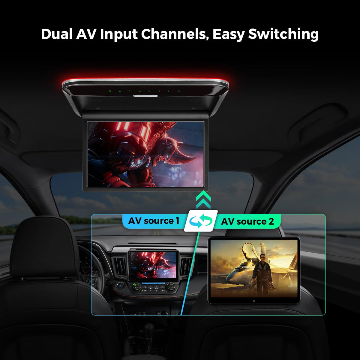 XTRONS 14 Inch Flip-Down Car Overhead Player with HDMI, Built-in Speaker