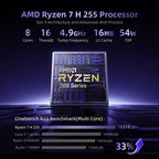 Beelink SER9 Pro AI Mini PC, AMD Ryzen 7 H255 (Up to 4.9GHz), 24GB LPDDR5X 6400MT/s 1TB NVMe SSD, Radeon 780M, Built-in Mic/Speaker, USB4, WiFi 6, 2.5G LAN, 4K@240Hz Triple Display, Desktop Computer