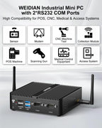 WEIDIAN Fanless Mini PC, Industrial PC, Mini Computer N100(up to 3.4GHz), 4K HD+VGA Dual Dispaly Output, 2Gigabit Ethernet, 4USB, 2RS232 COM, Win11, WiFi, BT(32GB RAM 512GB SSD 2TB HDD)