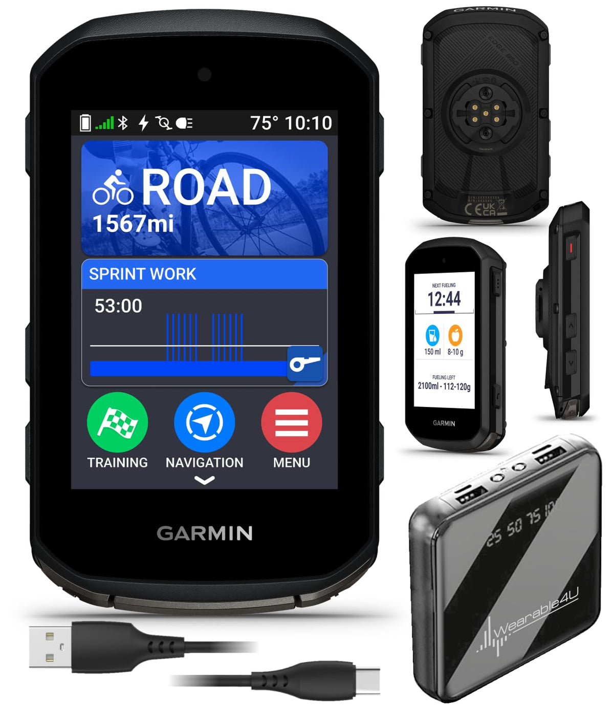 Garmin Edge 850 Compact GPS Cycling Computer 2.7" Vivid Color Touchscreen Display with Wearable4U PowerBank Bundle