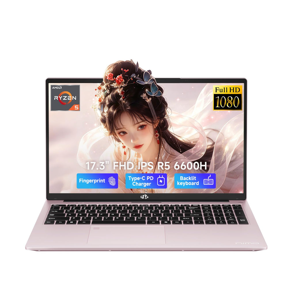 NIMO 17.3" FHD AI Laptop, 16GB 5600MHz DDR5 1TB SSD 6-Core AMD R5 6600H