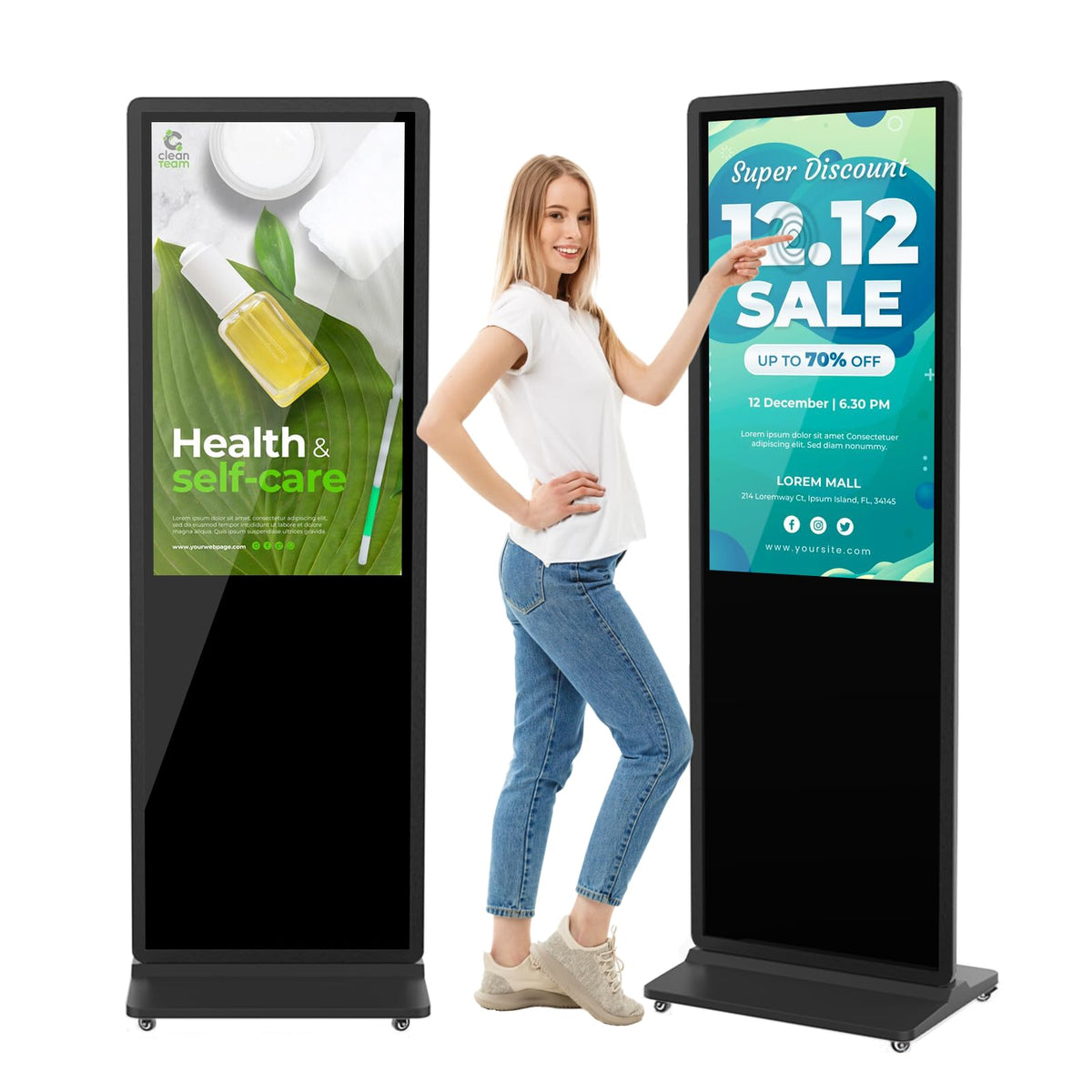 MWE 55 Inch 4K Touchscreen Kiosk, Indoor Floor Standing Digital Signage Displays, Advertising Display LCD Totem, Interactive Display Poster Android System with Auto Media Player