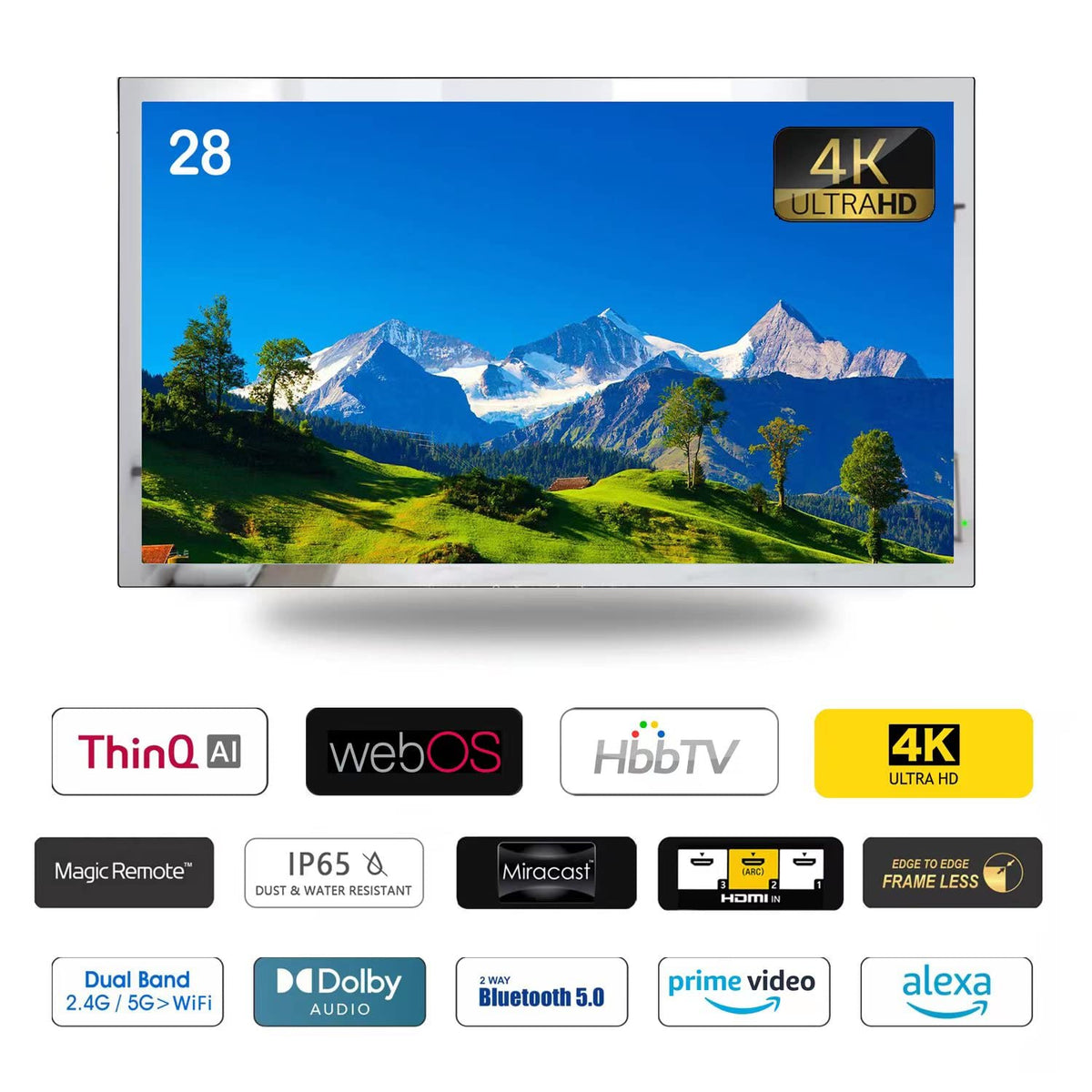 28 Inches 4K UHD Smart Magic Mirror Bathroom TV webOS Television WiFi Bluetooth Smart TV Voice Control ATSC DTV Tuner New