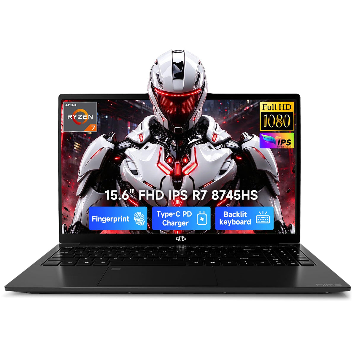 NIMO 15.6" FHD AI Laptop, AMD R7 8745HS 32GB DDR5 RAM 1TB SSD, Radeon 780M