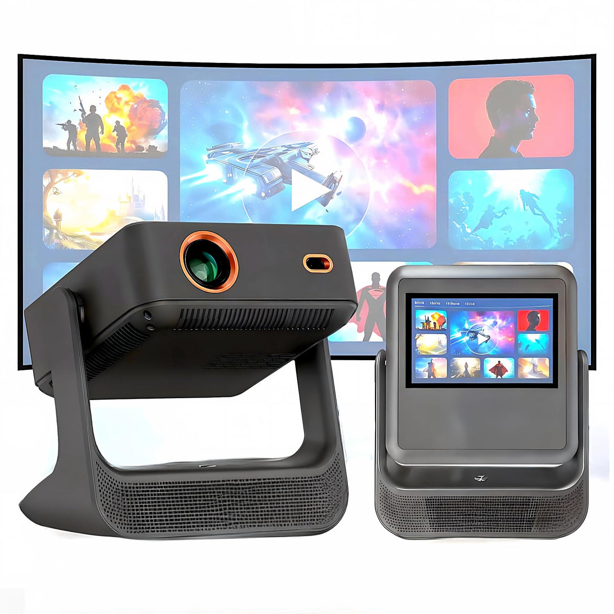 TouchScreen Smart Portable Projector,A2Ultra 4K Support Outdoor Projector with WiFi6 and Bluetooth, 800 ANSI Dual-Screen Sync,1000+ Apps, Auto Focus Movie Proyector for Home Theater/Outdoor/Gaming