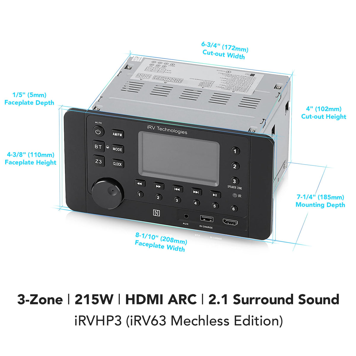 IRV Technologies 215W Mechless 3 Zones RV Radio Wall Mount Stereo - iRVHP3