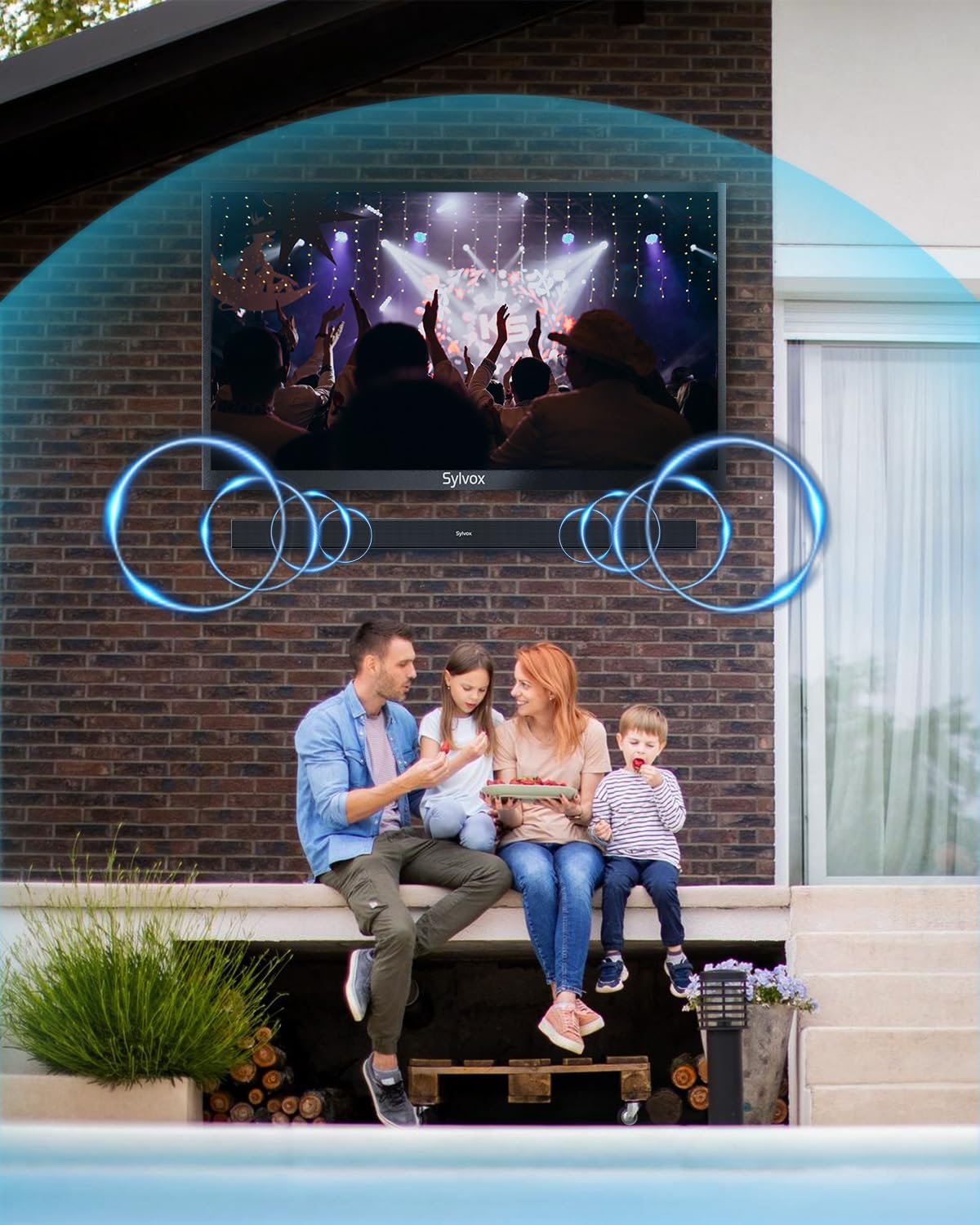 SYLVOX 43" Outdoor TV, Weatherproof TV with Cover, Wall Mount & Soundbar