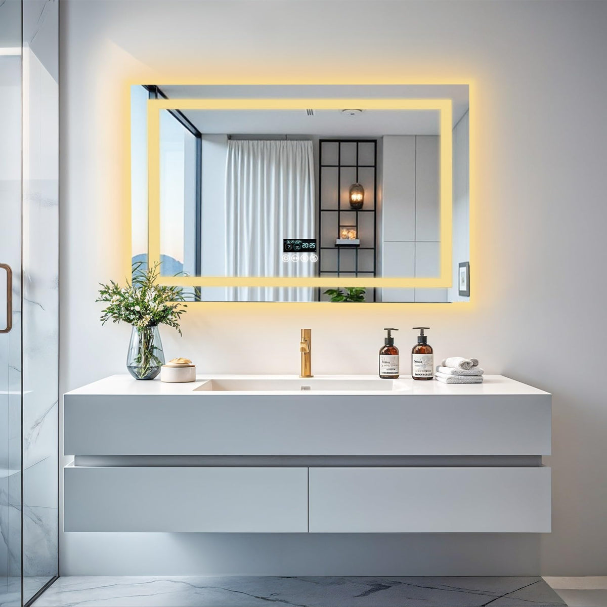 Smart LED Bathroom Mirror: Bluetooth Mirror Rectangular 32x24 inch