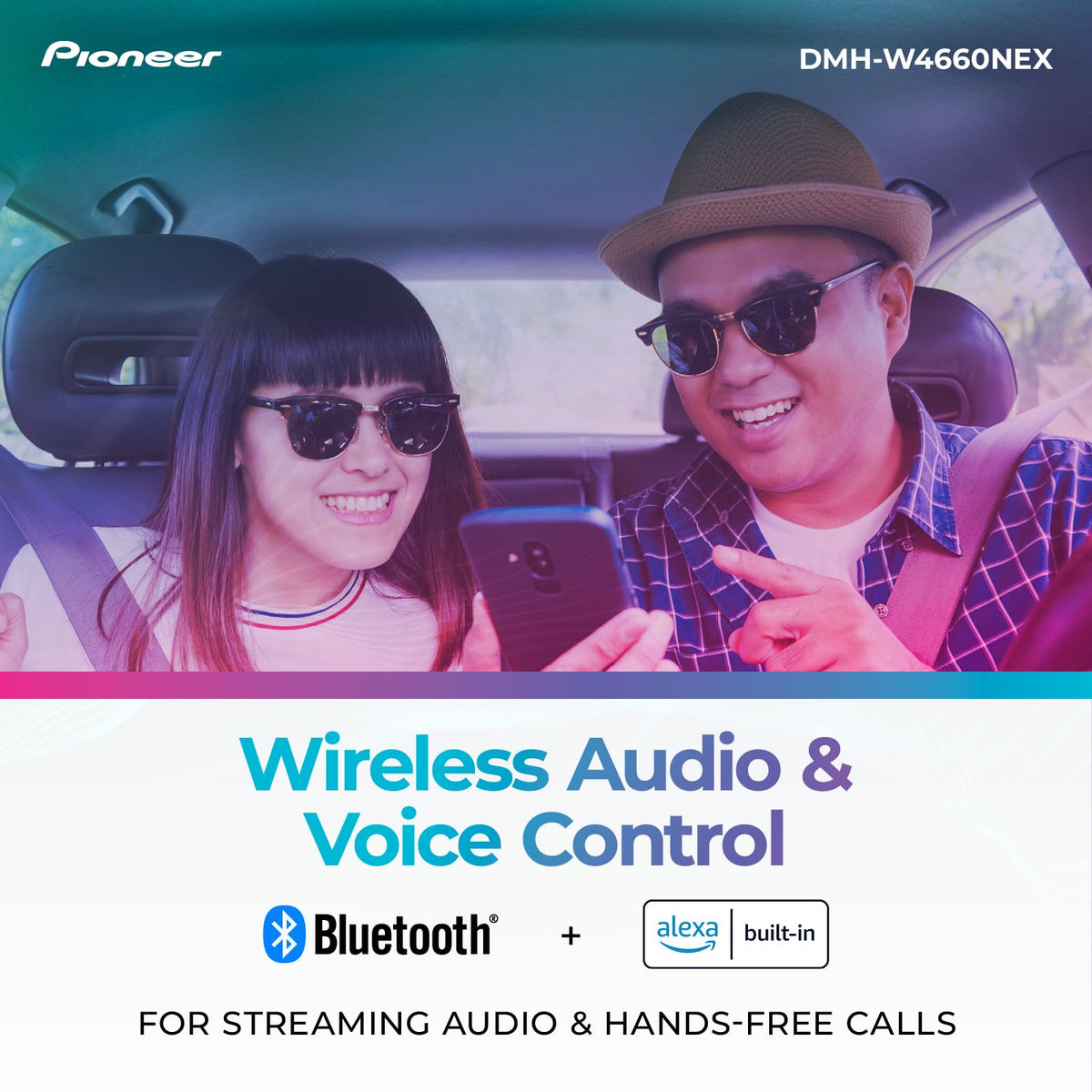 Pioneer DMH-W4660NEX 6.8" Capacitive Touchscreen, Double Din – Wireless & Wired Apple CarPlay & Android Auto, Amazon Alexa Built-in, Bluetooth, HD Radio, Backup Camera, FLAC, Hi-Volt RCA