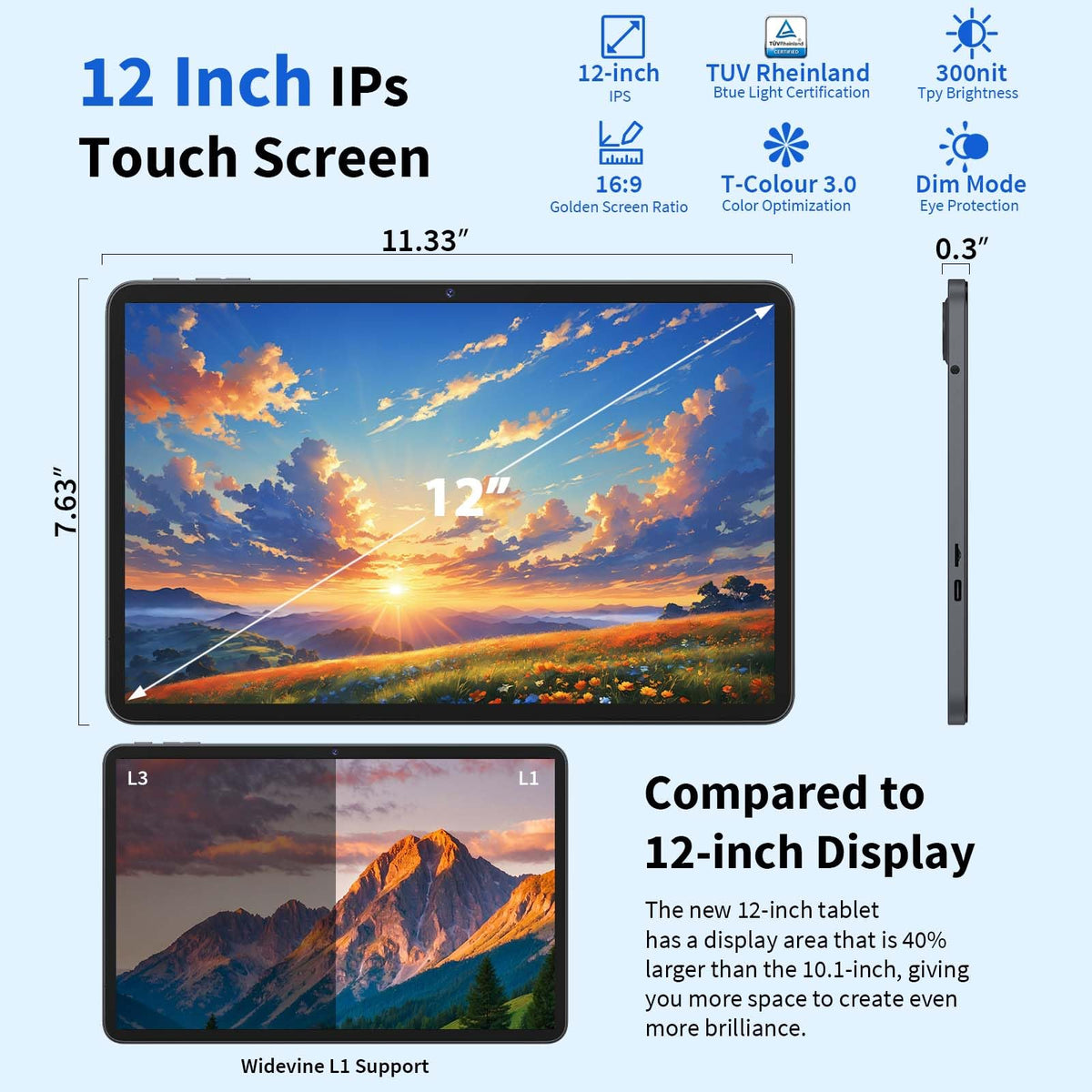 2026 Android 16 Tablet, 12 inch Tablet with Keyboard, 24GB+256GB+2TB Expand