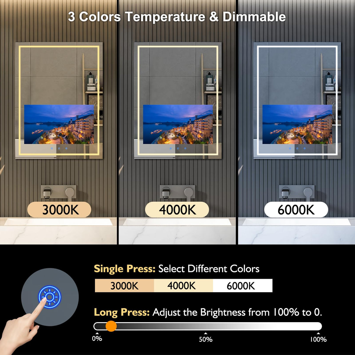 24x32 Inch LED Smart Bathroom Mirror with 21.5" Hidden Touchscreen System