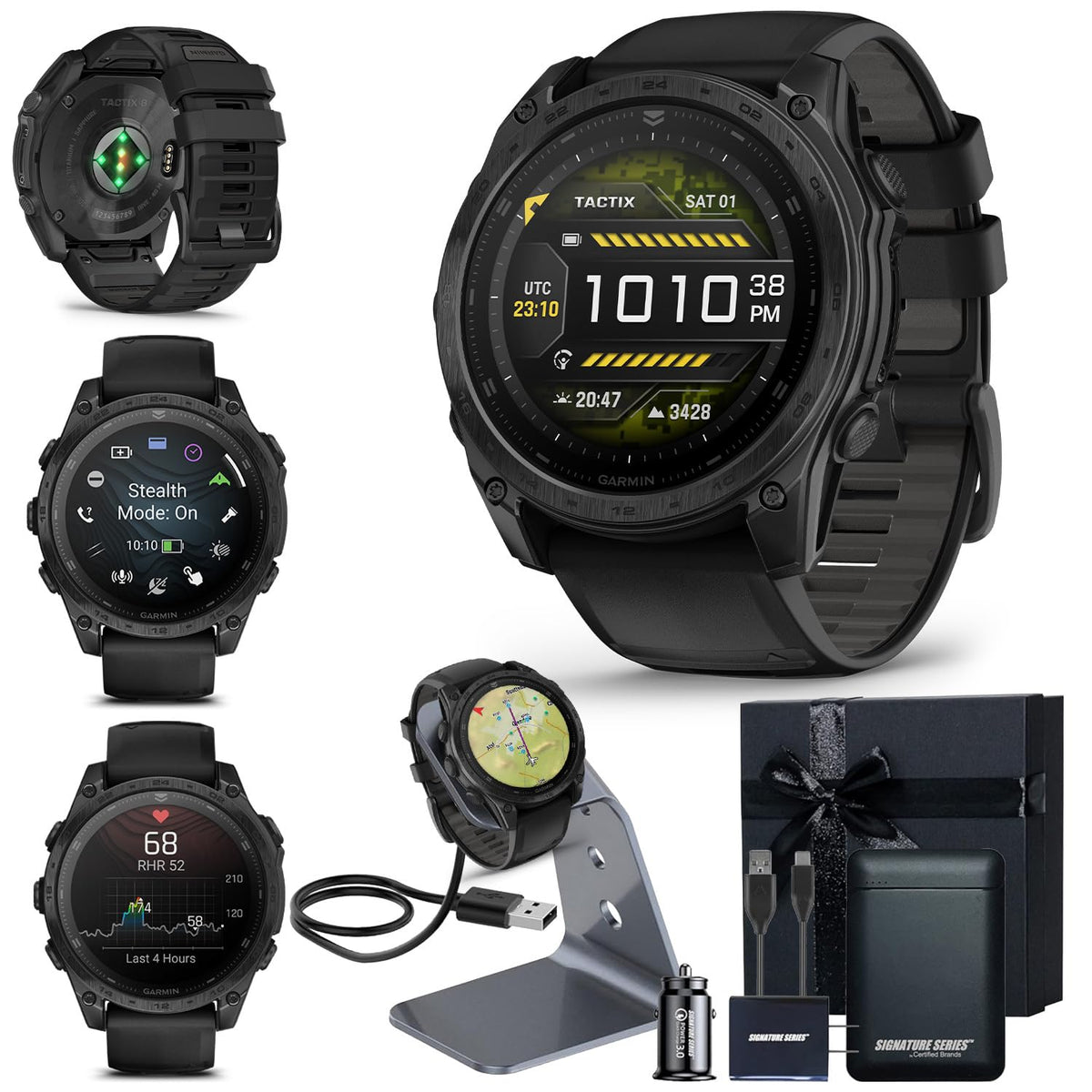 Garmin tactix 8 AMOLED Edition Premium Tactical GPS Smartwatch | 51mm, Applied Ballistics Ultralight Solver, Stealth Mode, Flashlight, Mapping, Health Metrics, with Signature Series Power Bundle