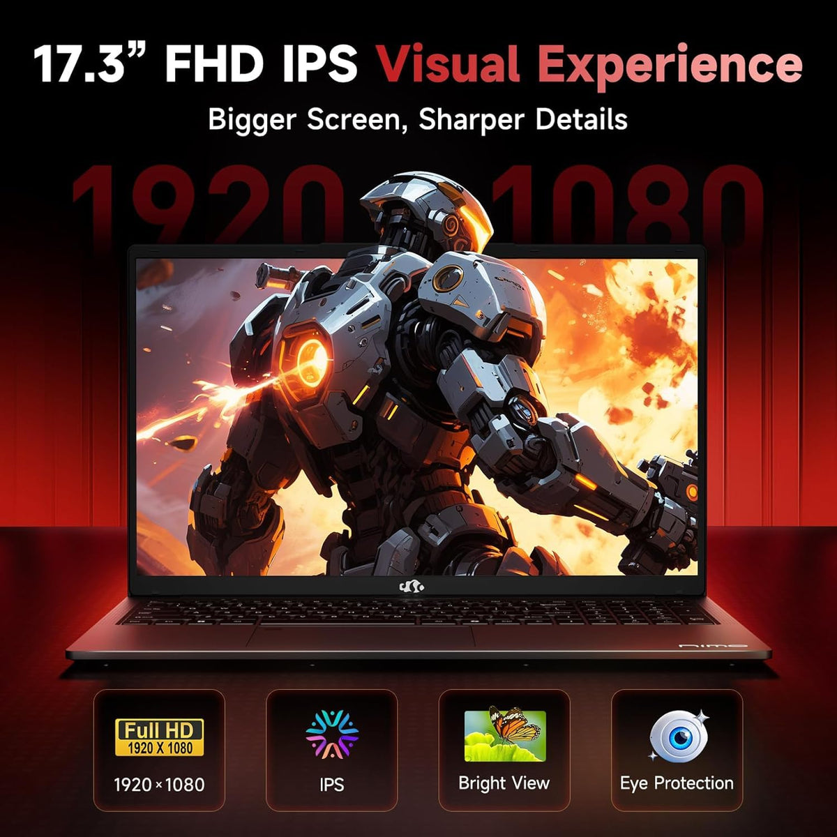 NIMO 17.3" FHD AI Laptop, 16GB 5600MHz DDR5 1TB SSD 6-Core AMD R5 6600H