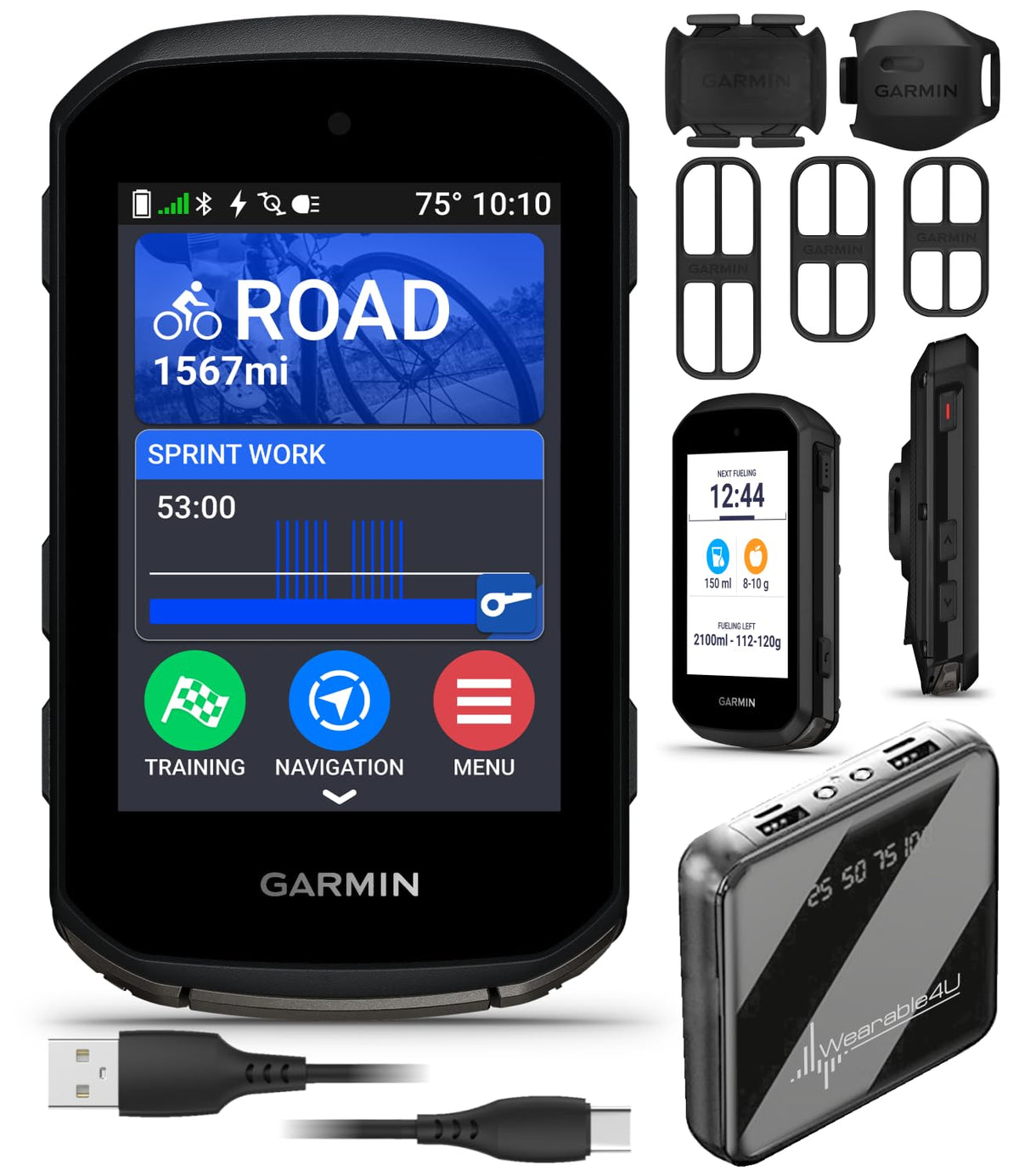 Garmin Edge 850 Compact GPS Cycling Computer 2.7" Vivid Color Touchscreen Display with Wearable4U PowerBank Bundle