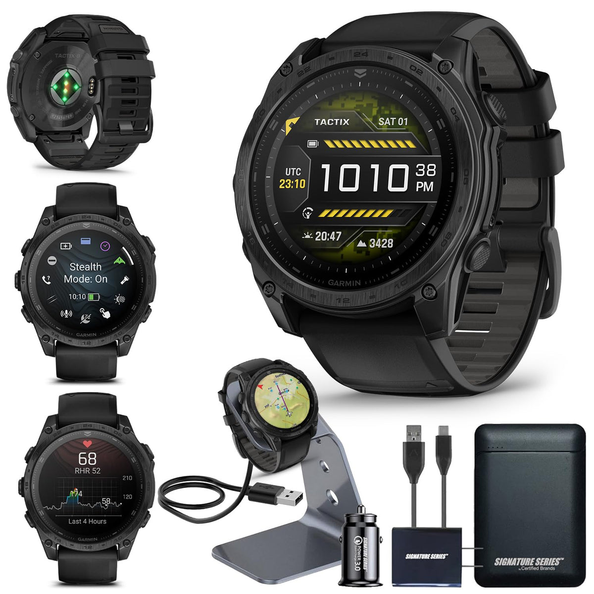 Garmin tactix 8 AMOLED Edition Premium Tactical GPS Smartwatch | 51mm, Applied Ballistics Ultralight Solver, Stealth Mode, Flashlight, Mapping, Health Metrics, with Signature Series Power Bundle