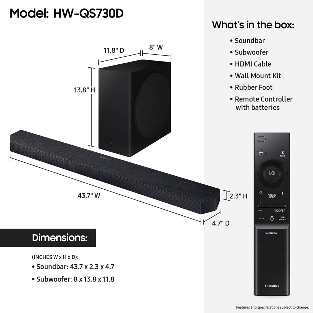 Samsung HW-QS730D 3.1.2ch Soundbar with True Dolby Atmos Sound and 3 Year Amber Protection Plan (2024)