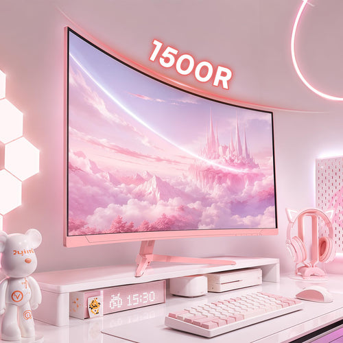 27 Inch Pink Curved Computer Monitor, FHD 1080P 100Hz, Eye Care