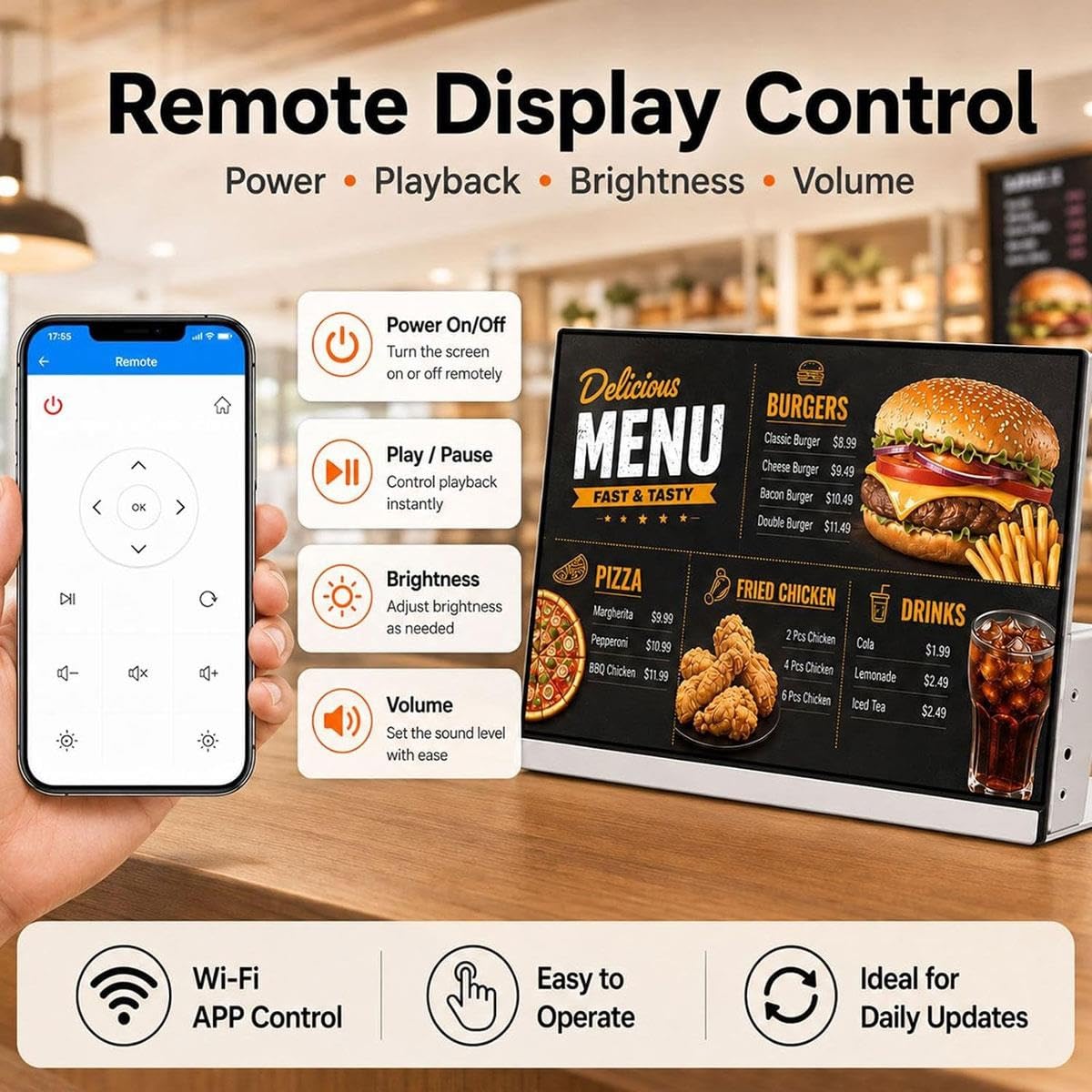 Desktop Digital Menu Board,Split-screen & USB Play,Menu Scheduled