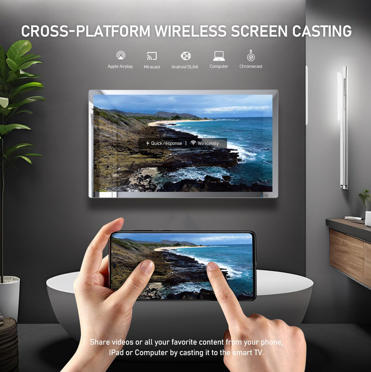32 inches Smart Android Bathroom Magic Mirror Tv (Black)