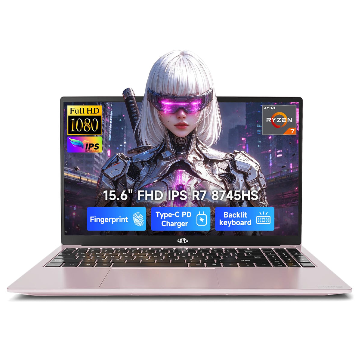 NIMO 15.6" FHD AI Laptop, AMD R7 8745HS 32GB DDR5 RAM 1TB SSD, Radeon 780M