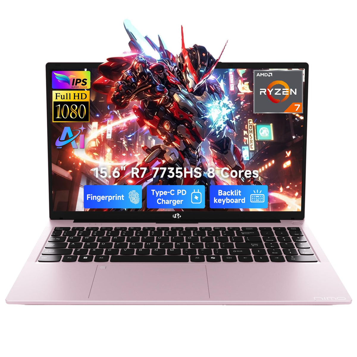 NIMO 15.6'' IPS FHD AI Laptop, AMD Ryzen 7 7735HS 64GB DDR5 RAM 2TB SSD